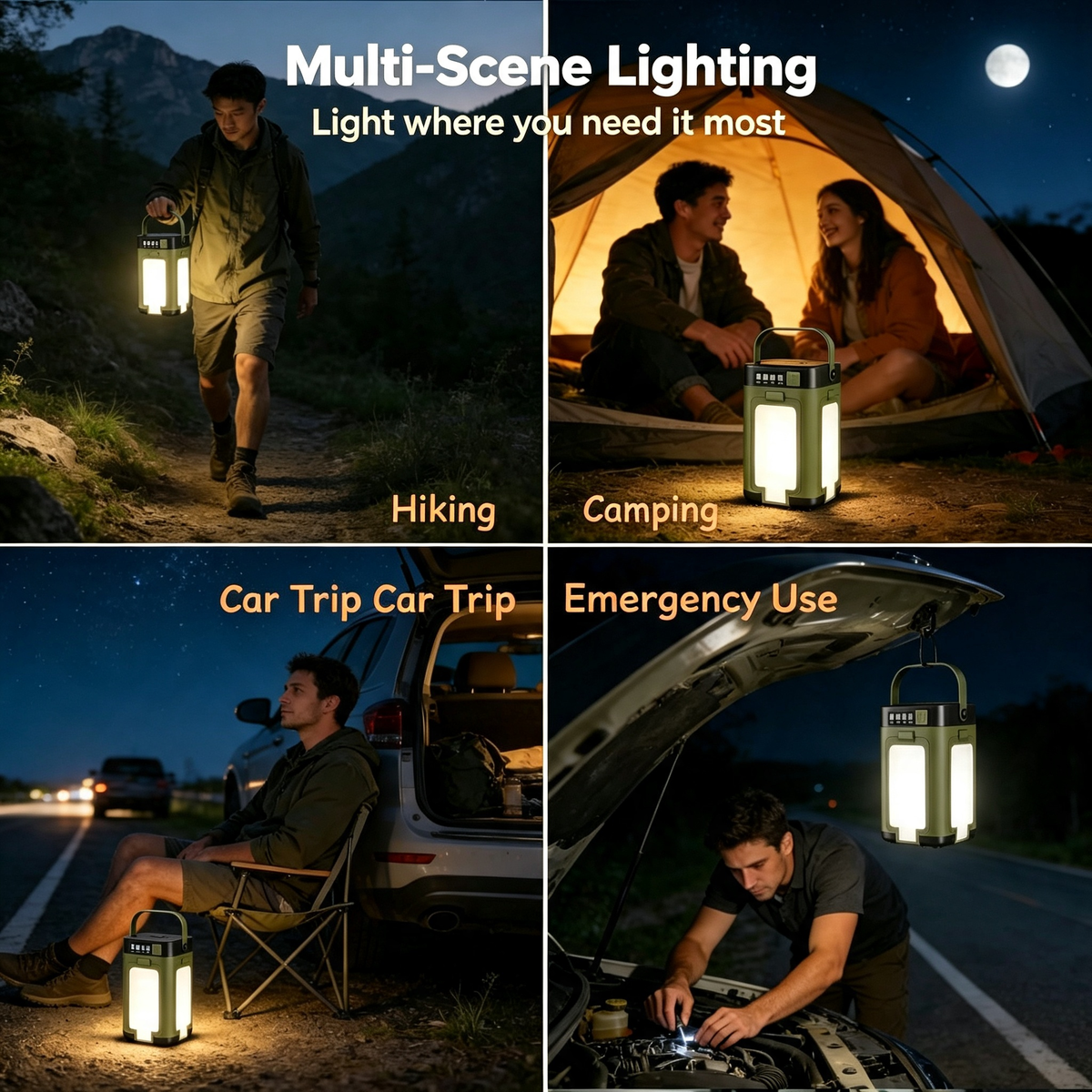 Solar Rechargeable Camping Lantern with Fold‑Out Light Panels