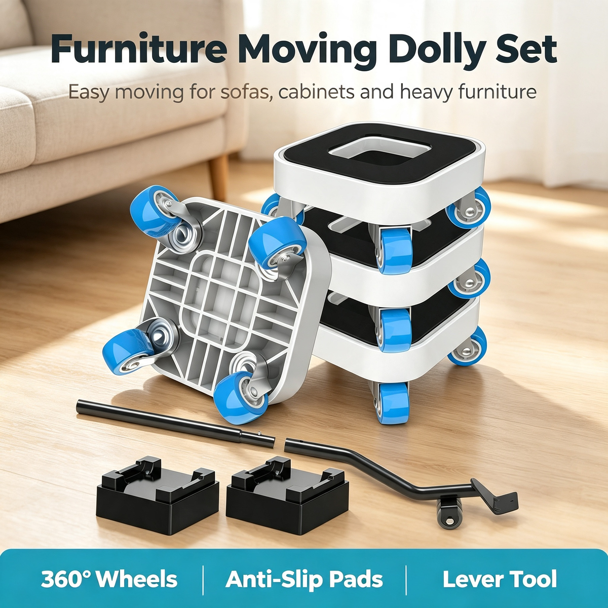 Heavy‑Duty Furniture Moving Dolly Set with Lifting Tool