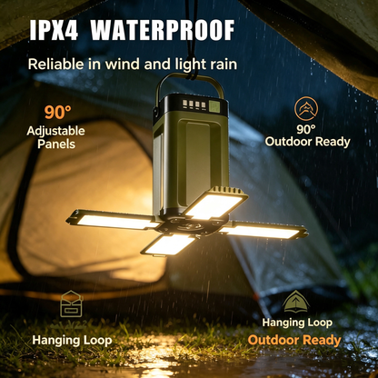 Solar Rechargeable Camping Lantern with Fold‑Out Light Panels