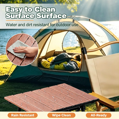 Adjustable Height Folding Camping Side Table with Storage Mesh Bag