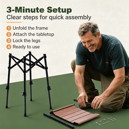 Adjustable Height Folding Camping Side Table with Storage Mesh Bag