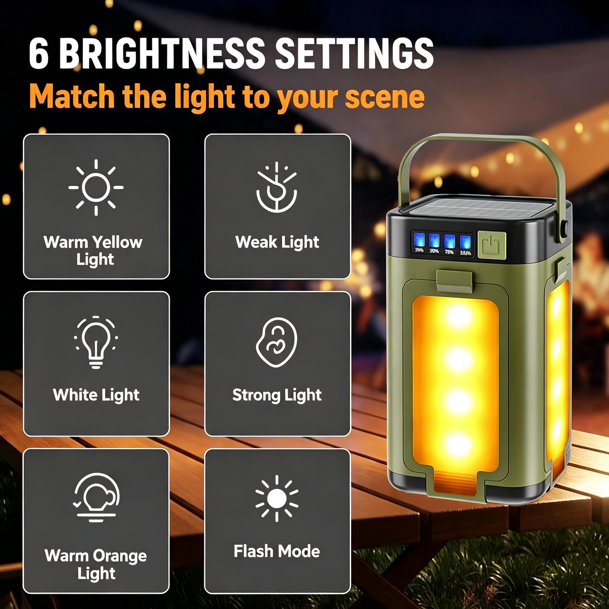 Solar Rechargeable Camping Lantern with Fold‑Out Light Panels