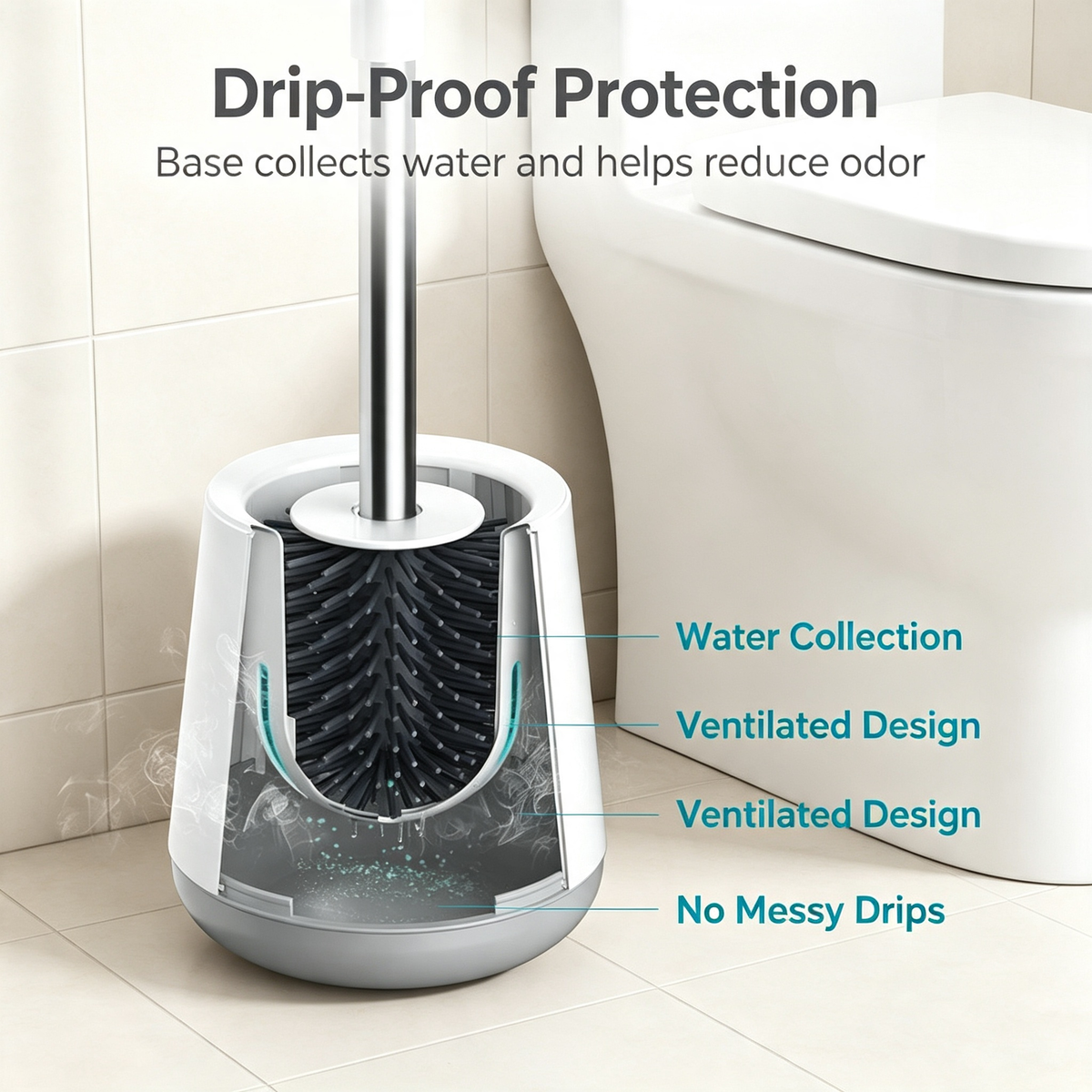 Silicone Toilet Brush with Ventilated Drying Holder
