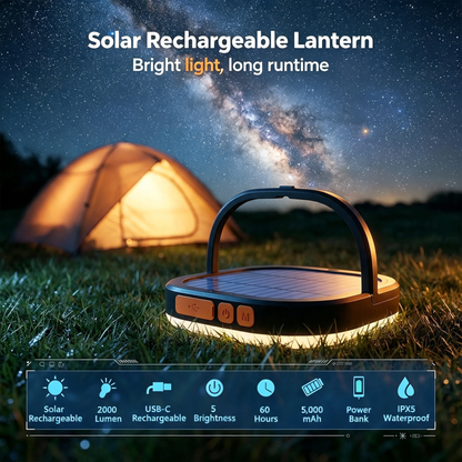 Solar Rechargeable Camping Lantern with Power Bank Function